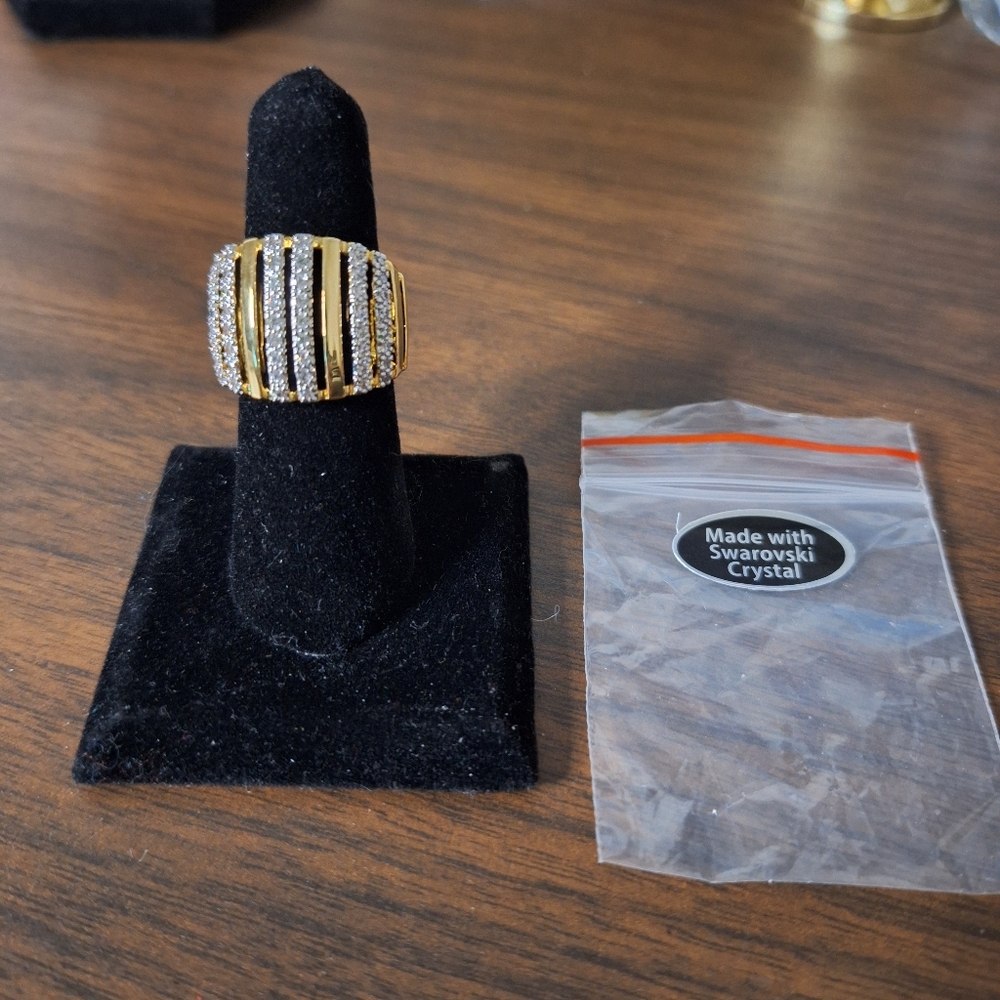 Swarovski Gold and Clear Crystal Wide Statement Ring - Picture 6 of 9